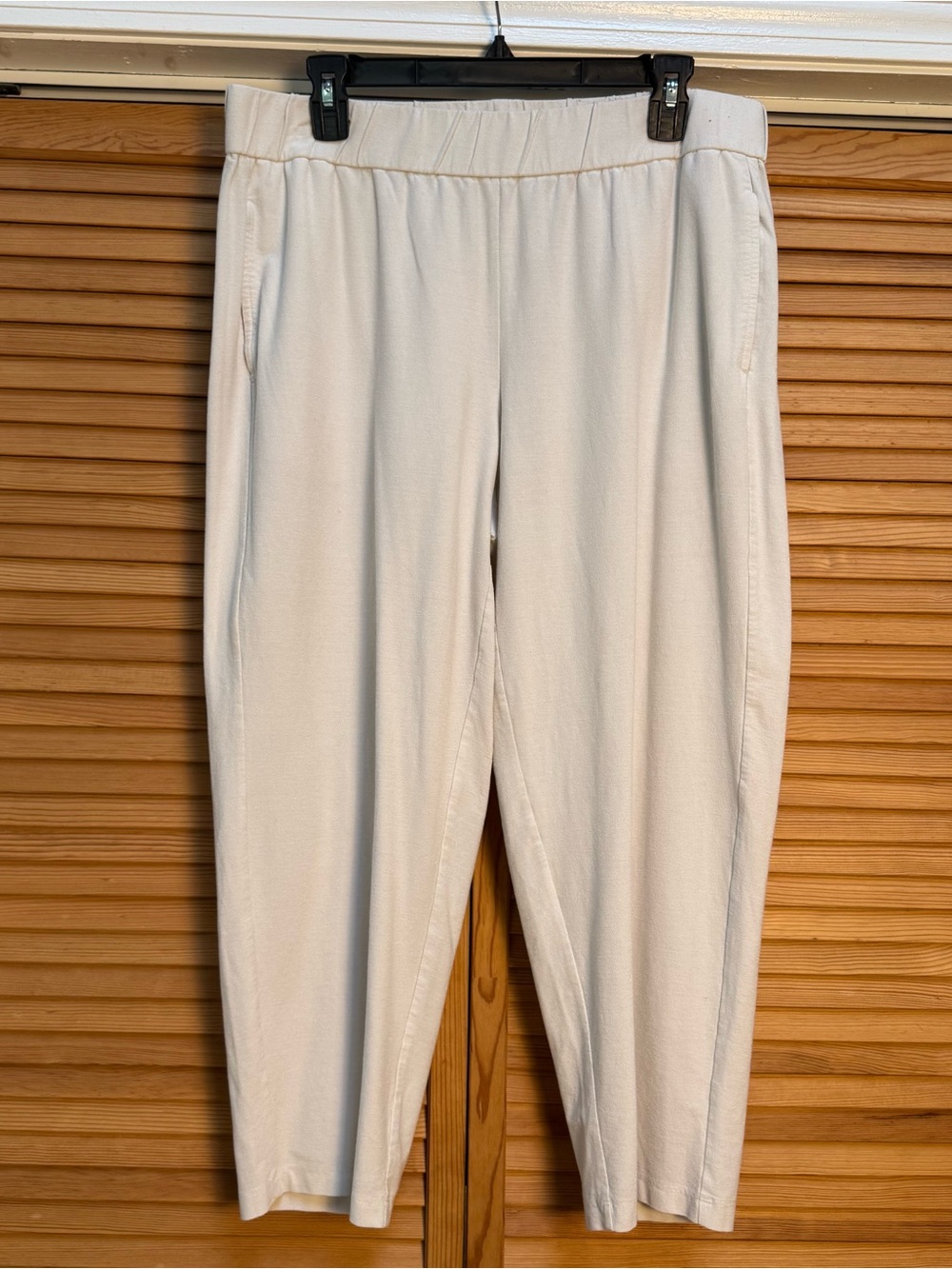 Eileen Fisher Silk Georgette Crepe Pleated Lantern Pants Bone Off-White Large